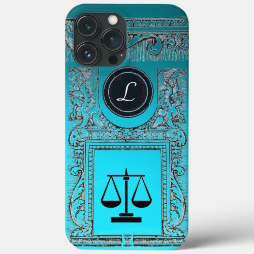 JUSTICE LEGAL OFFICE ATTORNEY Monogram Teal Blue iPhone 13 Pro Max Case