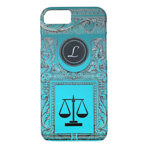 JUSTICE LEGAL OFFICE ATTORNEY Monogram Teal Blue iPhone 87 Case