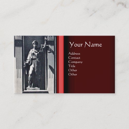 JUSTICE LEGAL OFFICEATTORNEY Red Ruby Monogram Business Card