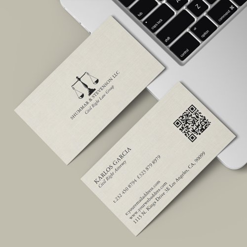 Justice Logo Cream Linen Business Card