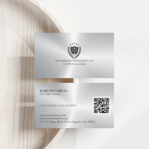 Justice Logo Metallic Silver Background Business Card