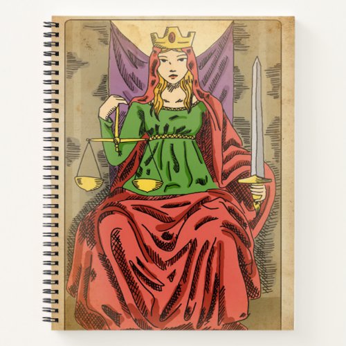 Justice major arcana tarot card scales distressed notebook