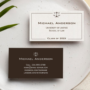 Justice of Scale Law Logo Elegant Linen Look Calling Card