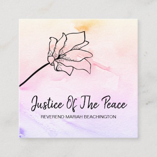 JUSTICE OF THE PEACE _ Black Drawing Flower Square Business Card