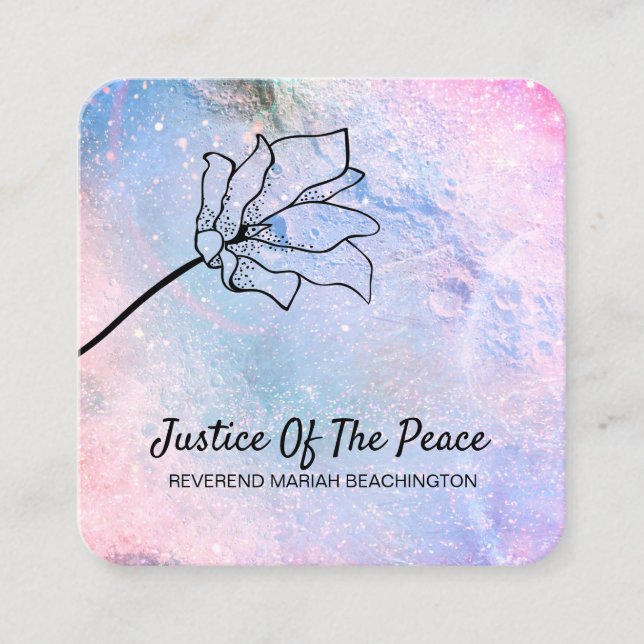 *~* JUSTICE OF THE PEACE - Floral Moon Craters Square Business Card (Front)