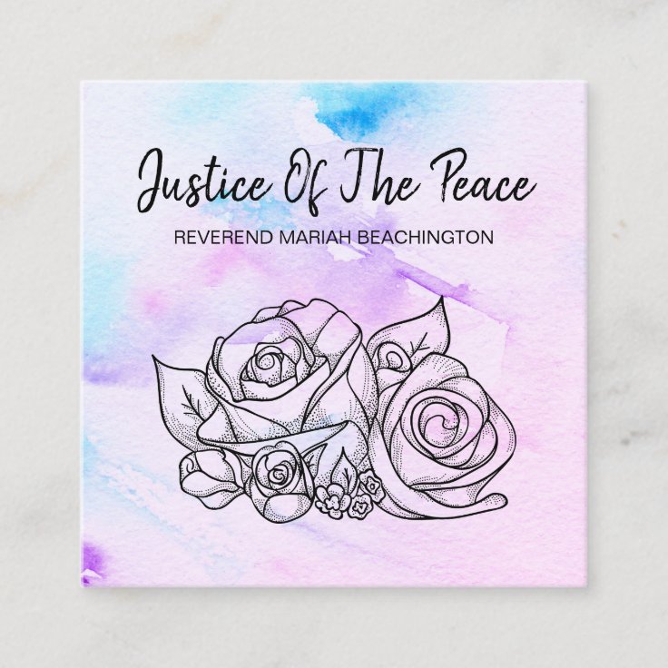 JUSTICE OF THE PEACE Flower Roses Floral Square Business Card Zazzle