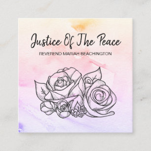 *~* JUSTICE OF THE PEACE Flower Roses Outline Square Business Card