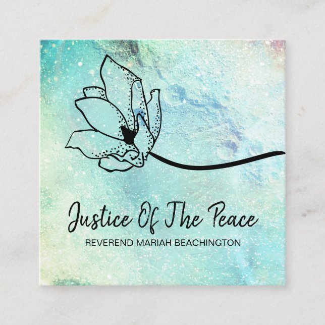 *~* JUSTICE OF THE PEACE  Moon Crater Floral Teal Square Business Card (Front)