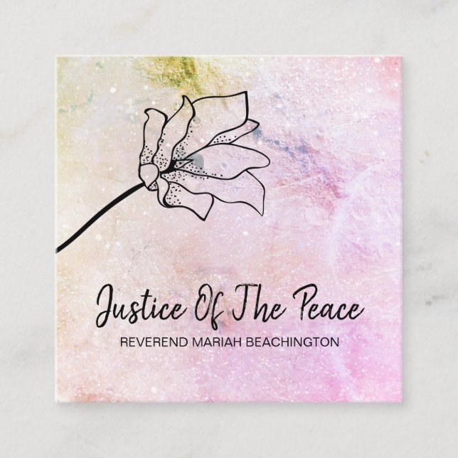 *~* JUSTICE OF THE PEACE Peach Flower Moon Craters Square Business Card (Front)