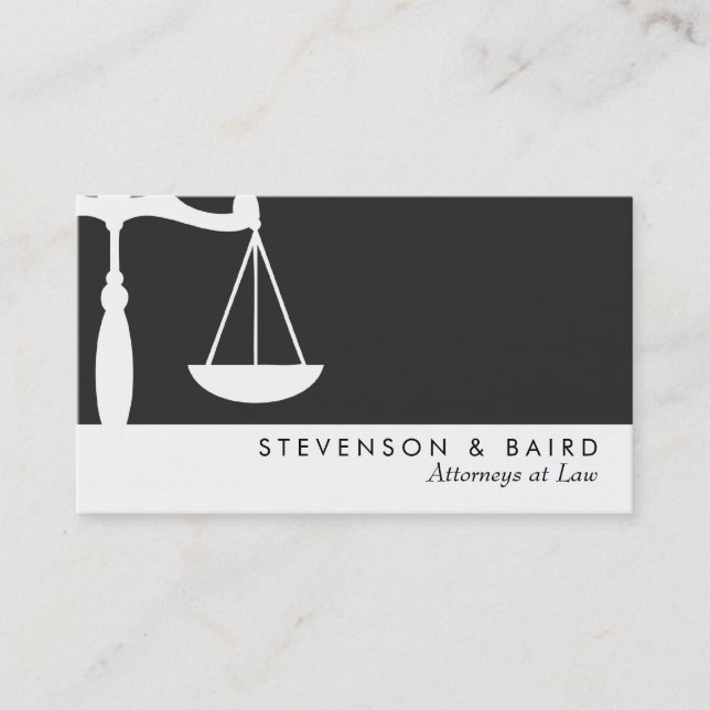 Justice Scale  Attorney Black and White Business Card (Front)
