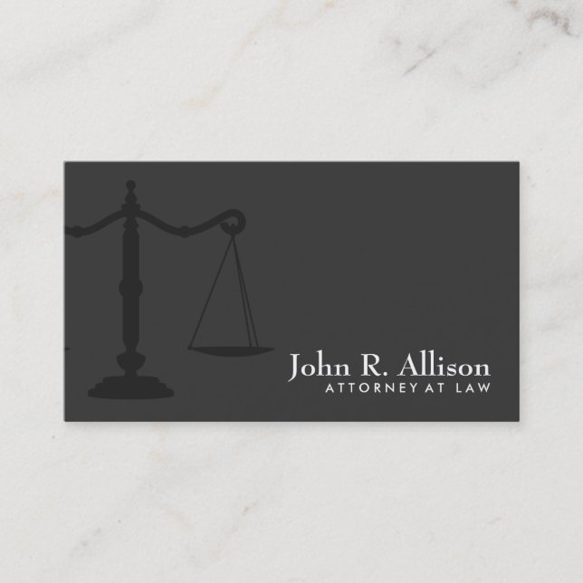 Justice Scale Attorney Simple Black Business Card (Front)