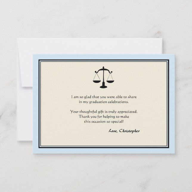 Justice Scale Graduation Blue Thank You Note (Front)