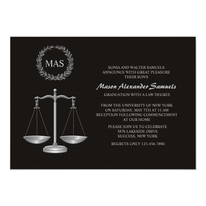 Justice Scale & Wreath Law School Graduation Inv Card | Zazzle