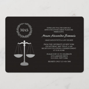 Justice Scale & Wreath Law School Graduation Inv Invitation