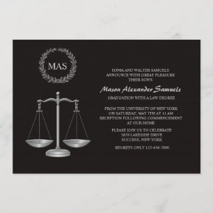 Justice Scale & Wreath Law School Graduation Inv Invitation