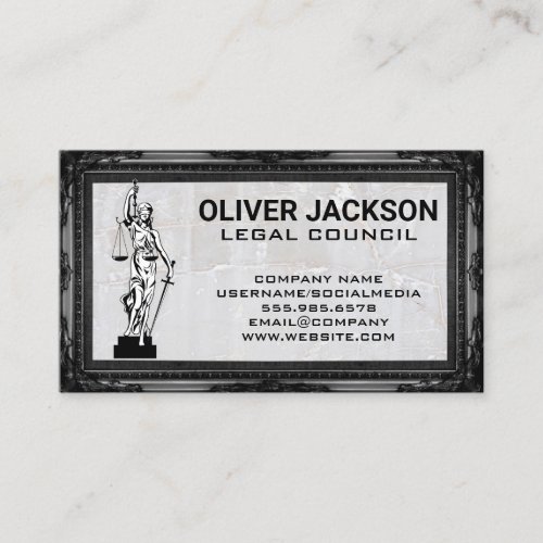 Justice Scales  Antique Frame  Marble Stone Business Card