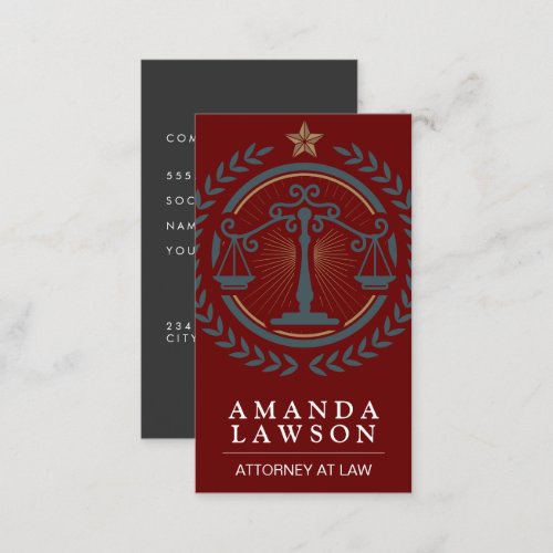 Justice Scales  Attorney Law Logo Business Card