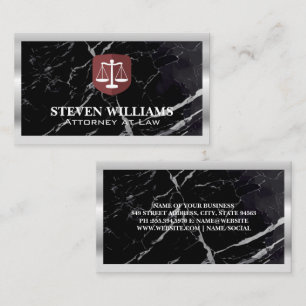 Justice Scales Black Marble Metal Border Business Card