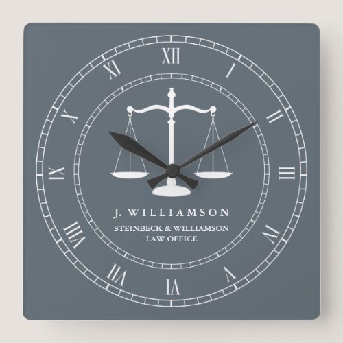 Justice Scales Custom Name Lawyer Slate Grey Square Wall Clock
