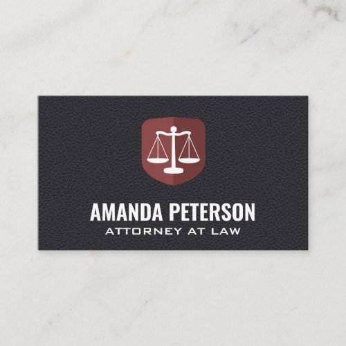 Justice Scales Logo  Law  Leather Background Business Card