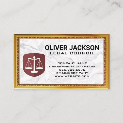 Justice Scales Logo  Marble Gold Antique Frame Business Card