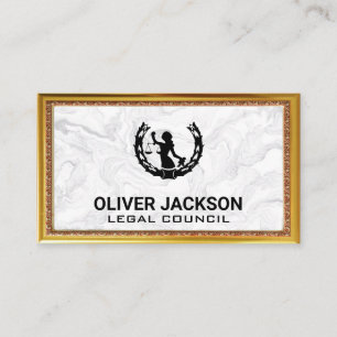 Justice Scales   Marble Gold Antique Border Frame Business Card
