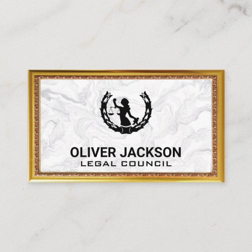 Justice Scales  Marble Gold Antique Border Frame Business Card