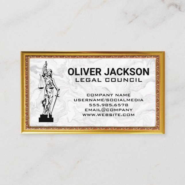 Justice Scales | Marble Gold Marble Business Card (Front)
