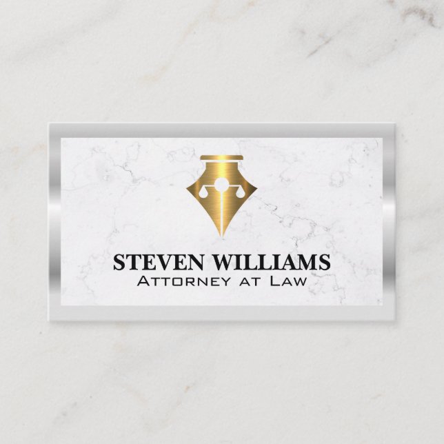 Justice Scales | Marble | Gold Pen Logo Business Card (Front)