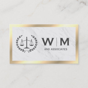 Justice Scales Monogram Marble Gold Border Business Card
