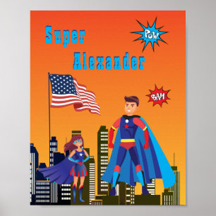Justice Superhero USA CUSTOM Colorful Flying Poster