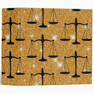 Justice Symbol Balanced Scales Golden Glitter 3 Ring Binder