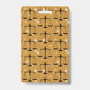 Justice Symbol Balanced Scales Golden Glitter Badge