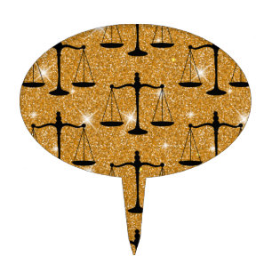 Justice Symbol Balanced Scales Golden Glitter Cake Topper