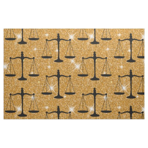 Justice Symbol Balanced Scales Golden Glitter Fabric