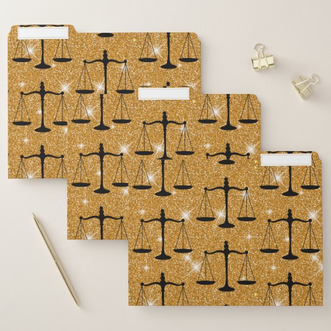 Justice Symbol Balanced Scales Golden Glitter File Folder (Set)