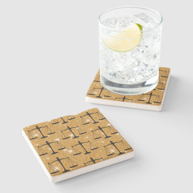 Justice Symbol Balanced Scales Golden Glitter Stone Coaster (Side)