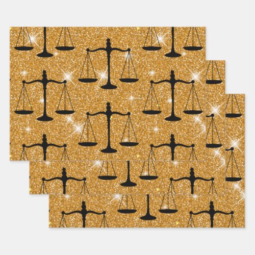 Justice Symbol Balanced Scales Golden Glitter Wrapping Paper Sheets