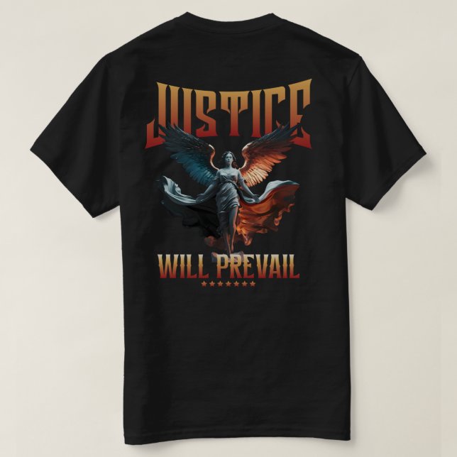 Justice Will Prevail – Winged Angel Statue Design T-Shirt (Design Back)