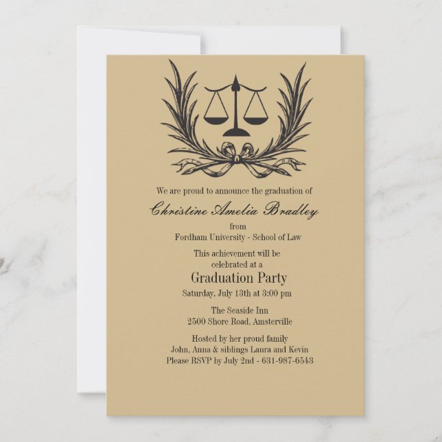 Justice Wreath Law School Graduation Invitation (Front)