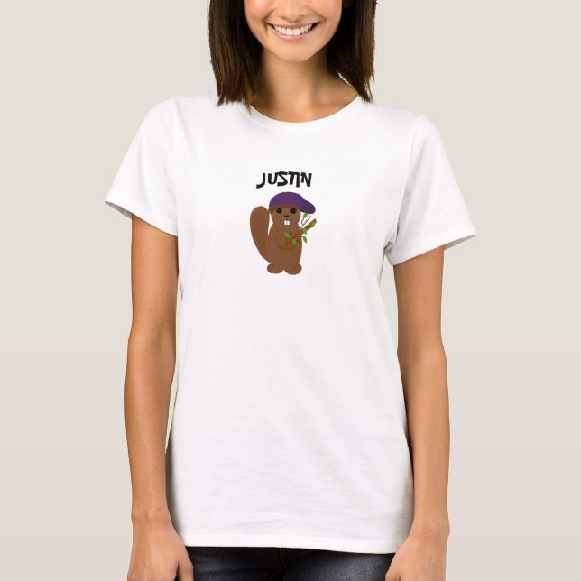 Justin Cartoon Beaver T-Shirt (Front)