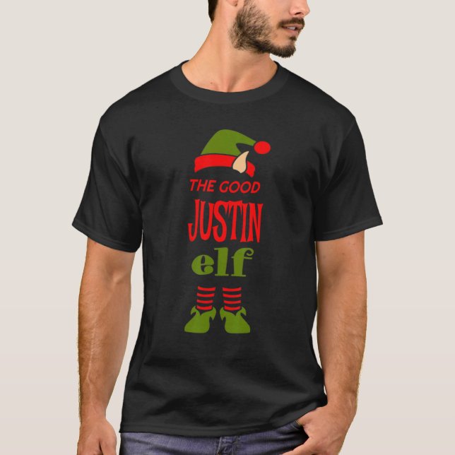 JUSTIN Elf Good Christmas Matching Pajama Party T-Shirt (Front)