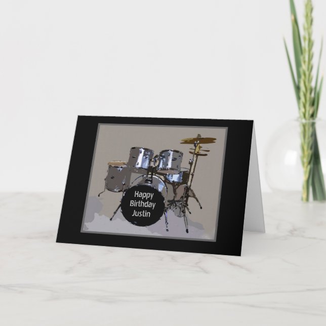 Justin Happy Birthday Drums Card (Front)