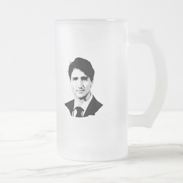 Justin Trudeau Portrait Frosted Glass Beer Mug (Right)