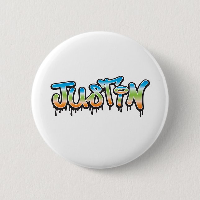 Justin Your Name graffiti Button (Front)