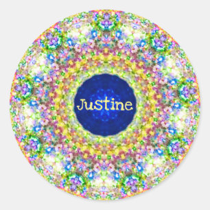 JUSTINE ~ Sweet Floral Pattern ~ Personalized ~ Classic Round Sticker