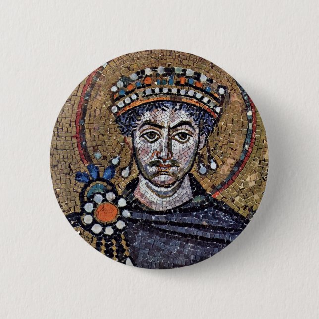 Justinian I, San Vitale (Ravenna) Choir Mosaics A Pinback Button (Front)