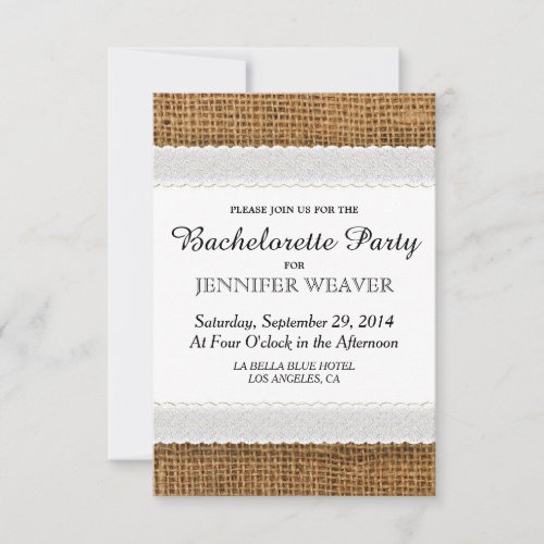 Jute and Lace Bachelorette Party Invitations
