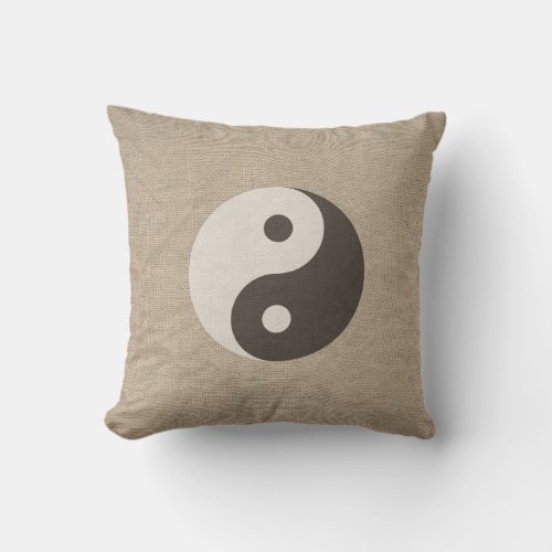 Jute texture Yin Yang Feng Shui Boho Style Throw Pillow