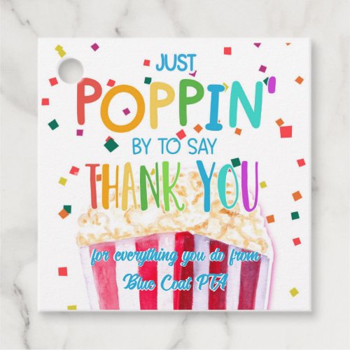 juts popping by to say thanks popcorn volunteer favor tags